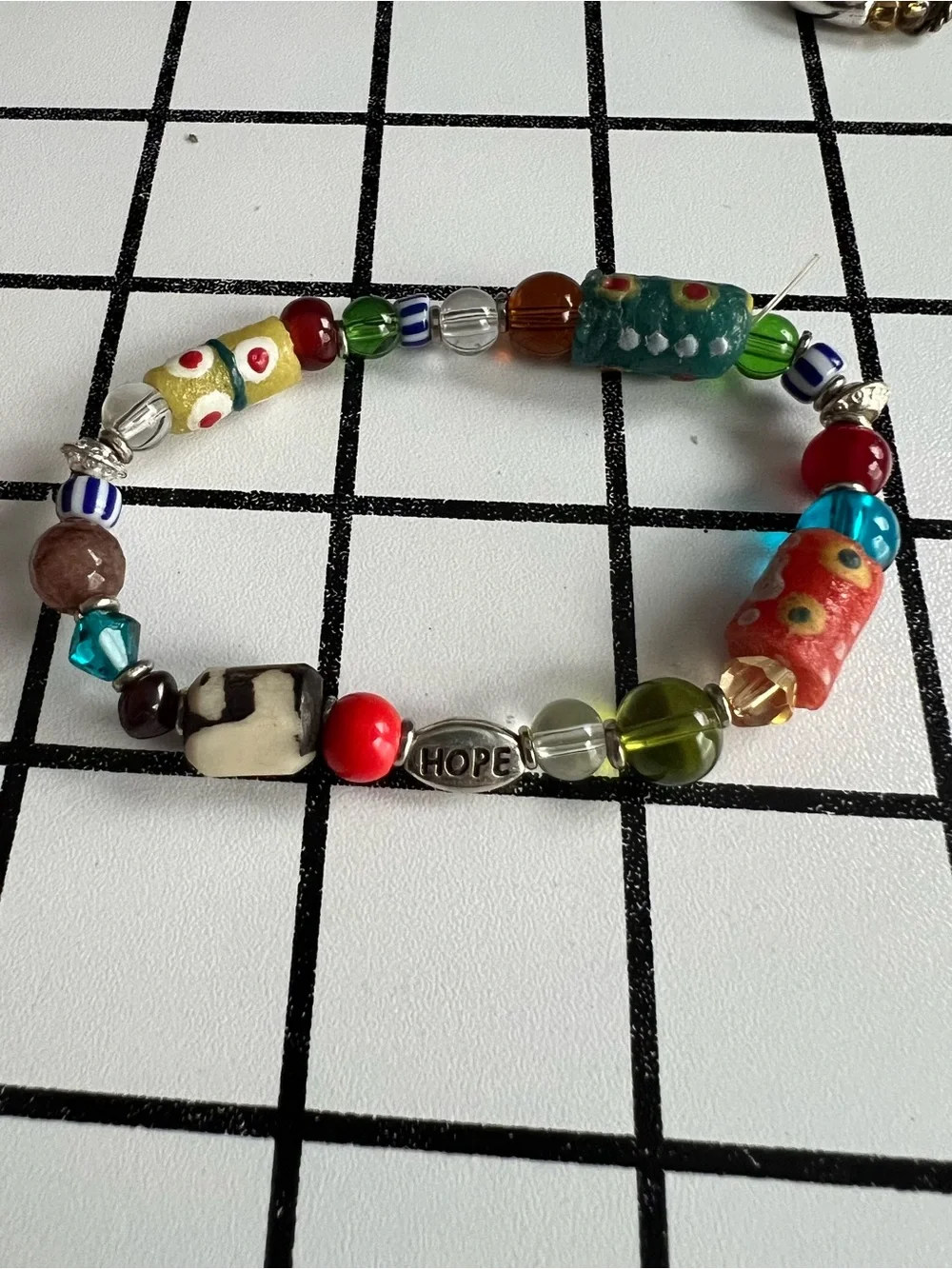Vintage African Glass Trade Bead Stretch Bracelet - Multicolor Boho Hope